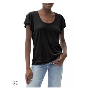 Anthropologie Top Women's OS T-Shirt Black Michael Stars Jena Flutter Scoop Neck